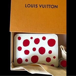 Louis Vuitton NWOT LV x YK Zippy Coin Purse Epi Infinity Dots Leather, White/Red